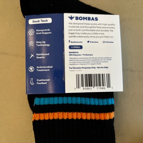 BOMBAS NWTBlack Casual Crew Socks Black w/ Stripes XS Comfy Trendy - Picture 3 of 3